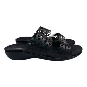 Croft & Barrow Becky Women's Black Laser Cut Slide Sandals Comfort Size 8.5